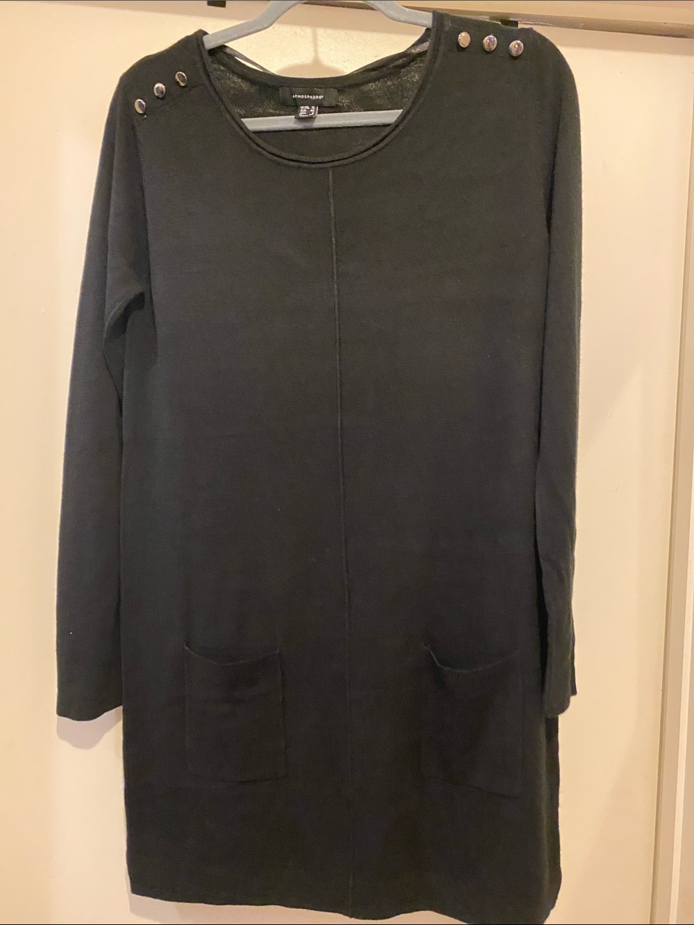 Atmosphere Black Long Sleeve Knit Dress with Shoulder Studs